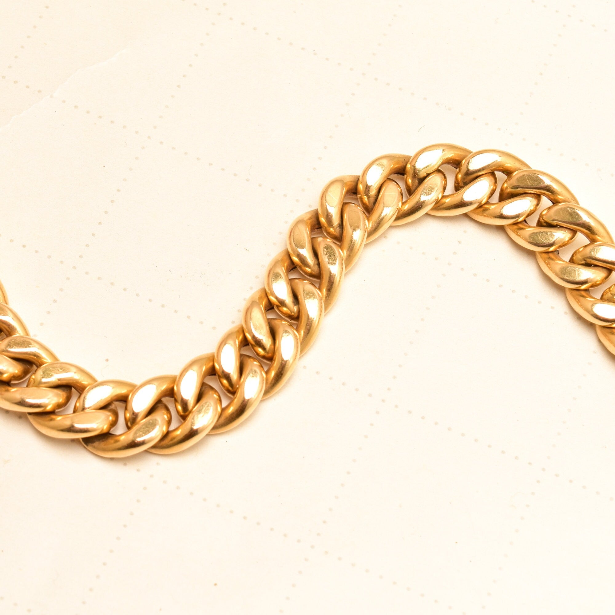 Italian 18K Cuban Link Bracelet, Chunky Yellow Gold Chain Bracelet, Estate Jewelry, 7.25" L