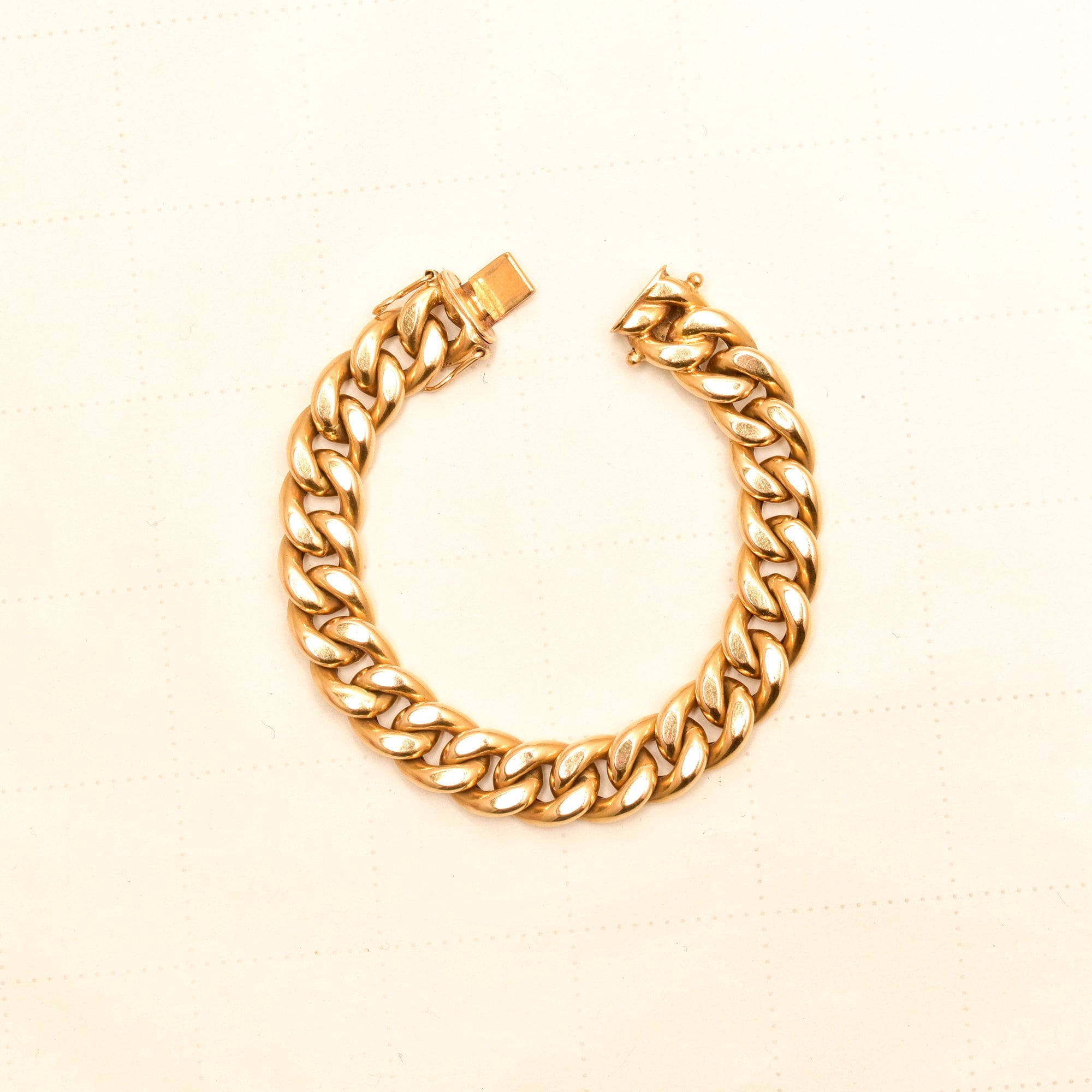 Italian 18K Cuban Link Bracelet, Chunky Yellow Gold Chain Bracelet, Estate Jewelry, 7.25" L