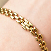 Diamond Sapphire Emerald Panther Head Link Bracelet In 18K Yellow Gold, 6mm Panther Link Chain, 7 1/8" L