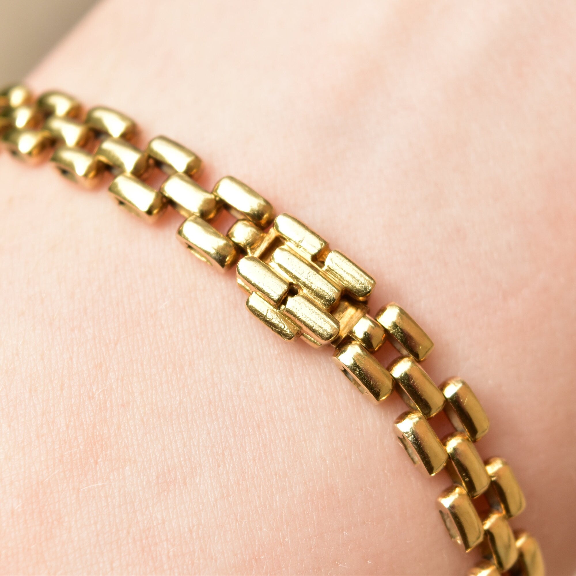 Diamond Sapphire Emerald Panther Head Link Bracelet In 18K Yellow Gold, 6mm Panther Link Chain, 7 1/8" L