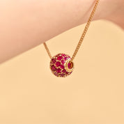Ruby Pave Cluster Ball Chain Bracelet In 14K Yellow Gold, Sphere Bead On 1.5mm Cable Chain, Estate Jewelry, 7" L