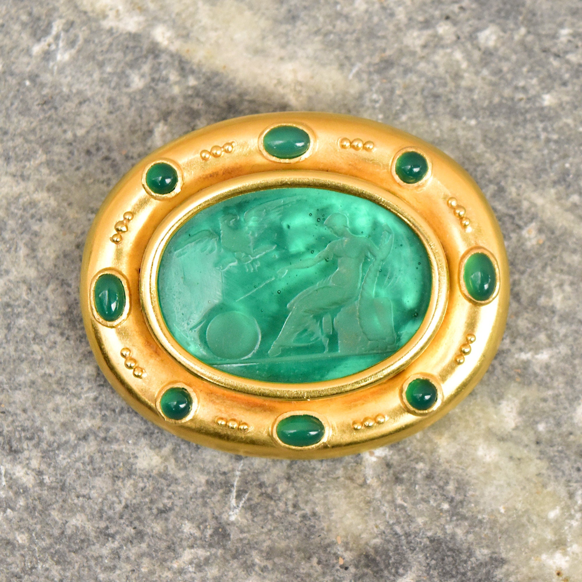 Elizabeth Locke 18K Venetian Glass Intaglio Brooch Pendant, Mother Of Pearl Backing, Designer Jewelry, 2" W