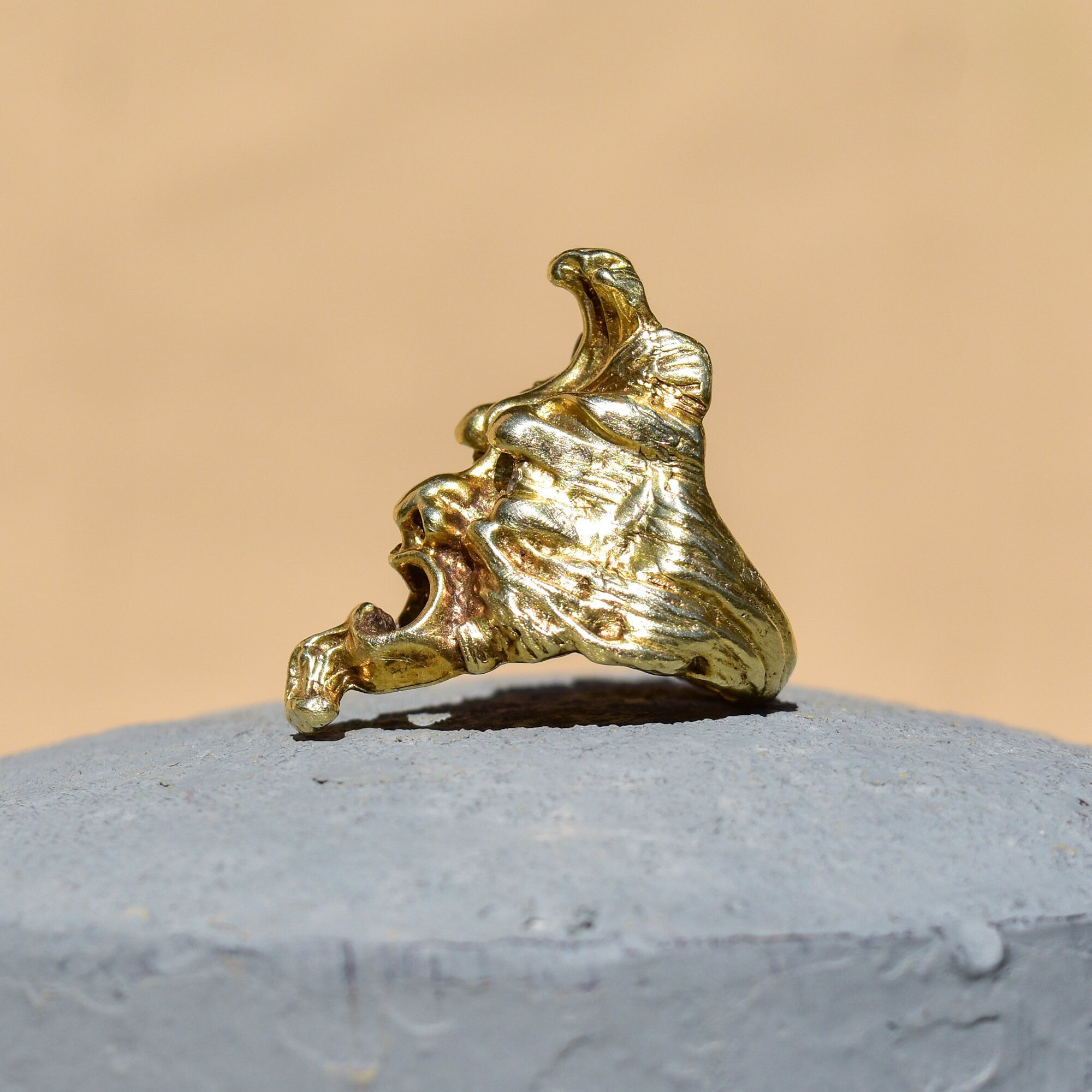 Men's Solid 14K Diamond Eye Sculpted Face Ring, Sculpted Mask Statement Ring, One Of A Kind, .20 TCW, Size 9 US