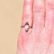 Marquise-Cut Aquamarine Engagement Ring In 14K White Gold, Pale Blue Gemstone, Engraved Leaf Motif, Size 6 1/4 US