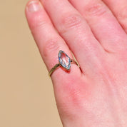 Marquise-Cut Aquamarine Engagement Ring In 14K White Gold, Pale Blue Gemstone, Engraved Leaf Motif, Size 6 1/4 US