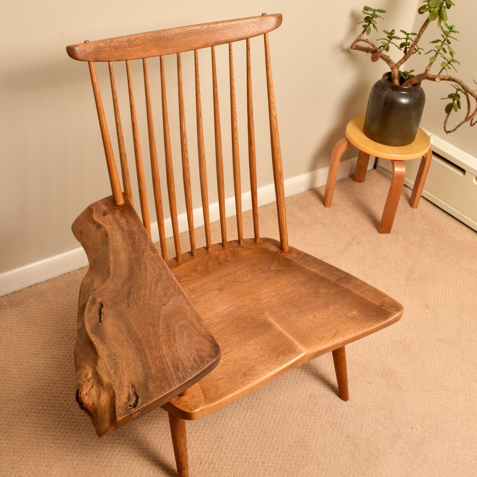 Rare Early GEORGE NAKASHIMA Custom Slab Arm Solid Oak Wood Chair Receipt Papers