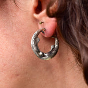 Engraved Sterling Silver Fish Hoop Earrings, Mirrored Etched Fish Design, Pierced Oval Hoops, 30mm