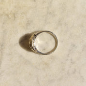 Art Deco 14K White Gold 3-Diamond Engagement Ring, Floral Repousse Design, Size 9 1/4 US