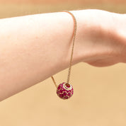 Ruby Pave Cluster Ball Chain Bracelet In 14K Yellow Gold, Sphere Bead On 1.5mm Cable Chain, Estate Jewelry, 7" L