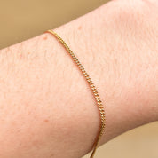 Ruby Pave Cluster Ball Chain Bracelet In 14K Yellow Gold, Sphere Bead On 1.5mm Cable Chain, Estate Jewelry, 7" L