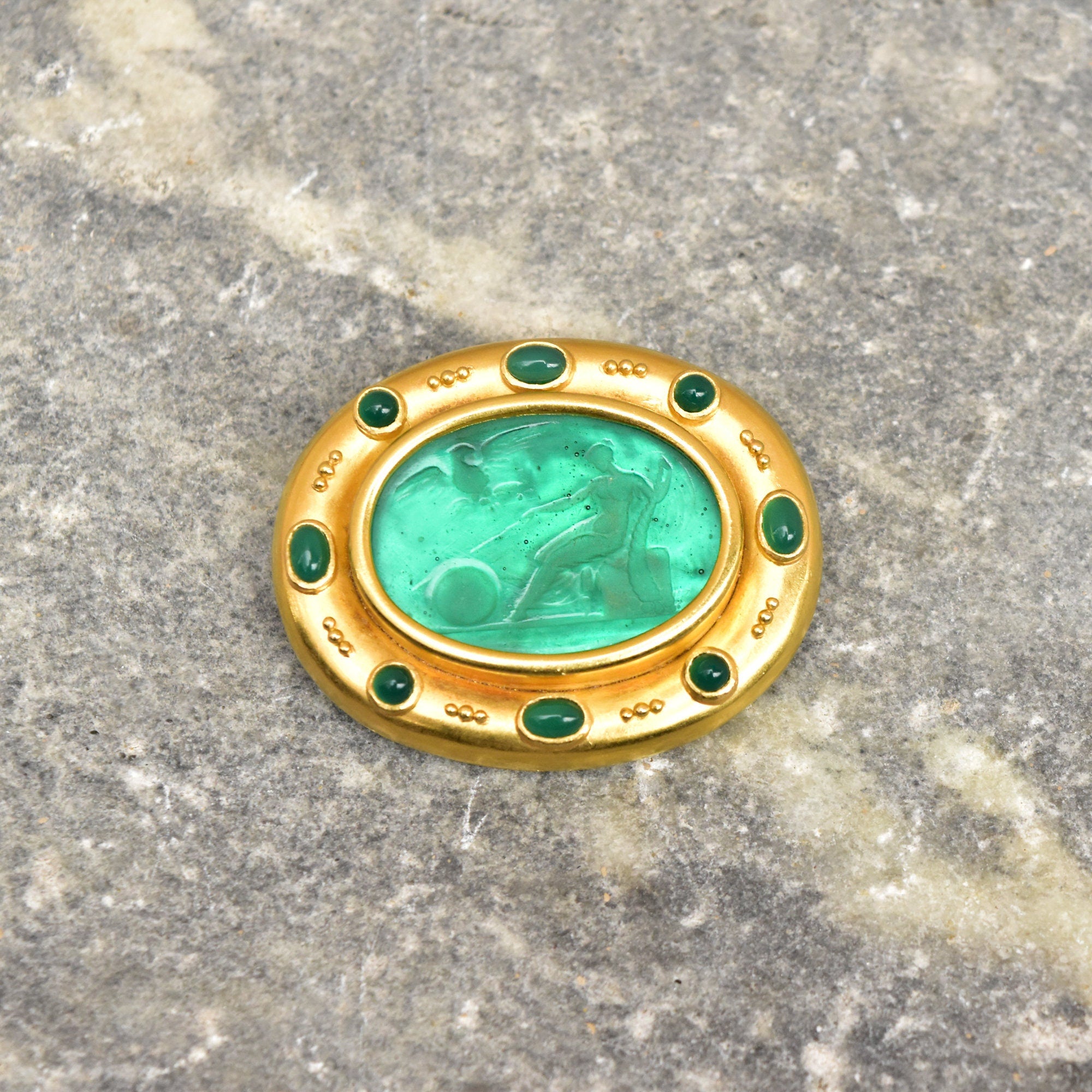 Elizabeth Locke 18K Venetian Glass Intaglio Brooch Pendant, Mother Of Pearl Backing, Designer Jewelry, 2" W