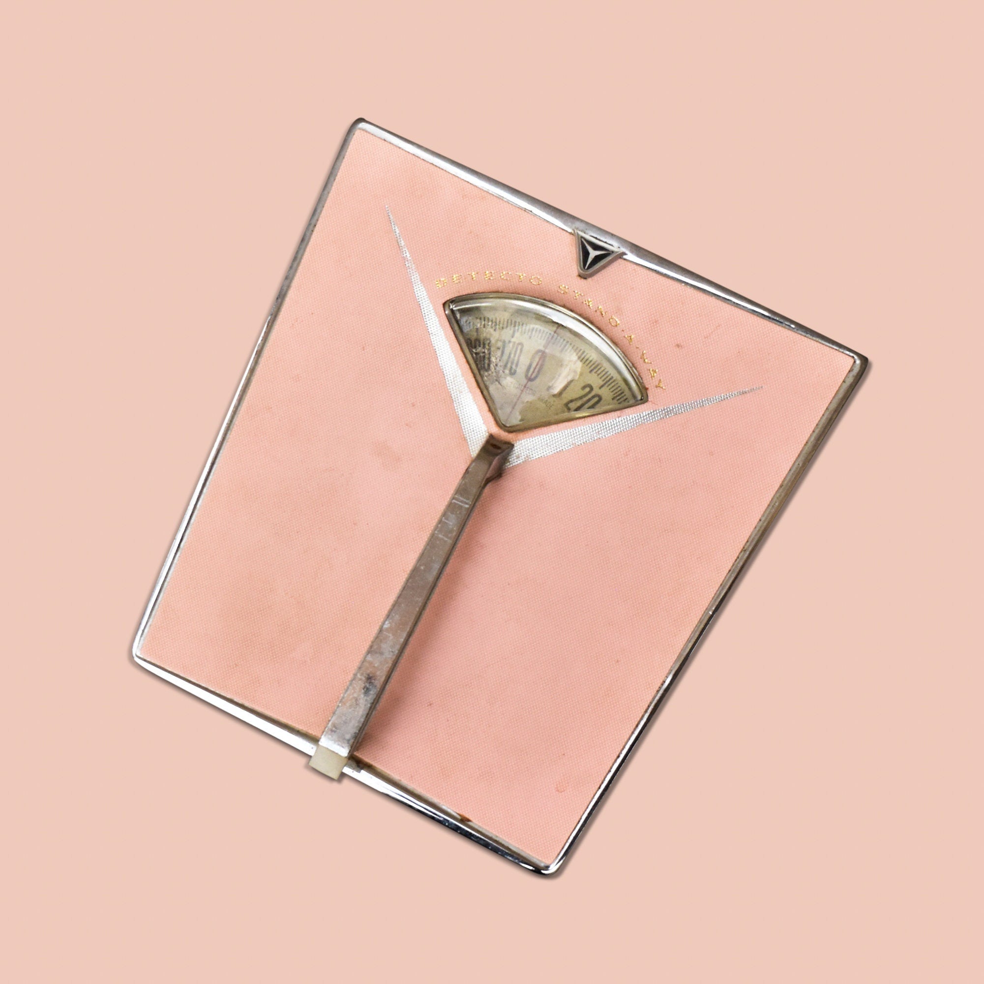 1950's MCM Pink Detecto Stand-A-Way Bathroom Scale, Silver Trim & Handle, Working Condition