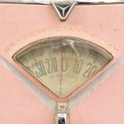 1950's MCM Pink Detecto Stand-A-Way Bathroom Scale, Silver Trim & Handle, Working Condition