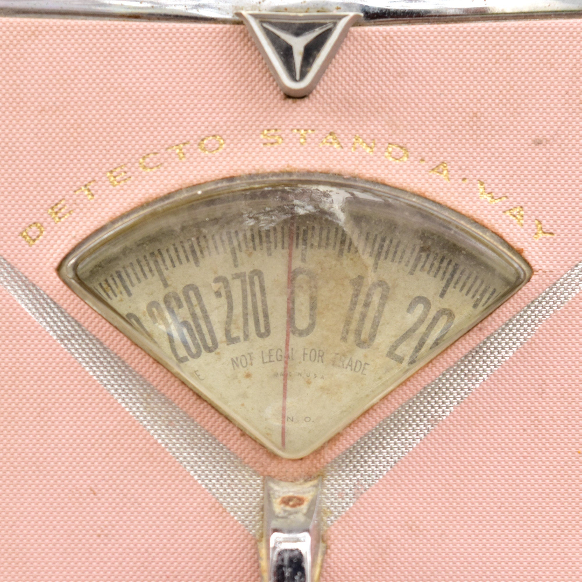 1950's MCM Pink Detecto Stand-A-Way Bathroom Scale, Silver Trim & Handle, Working Condition