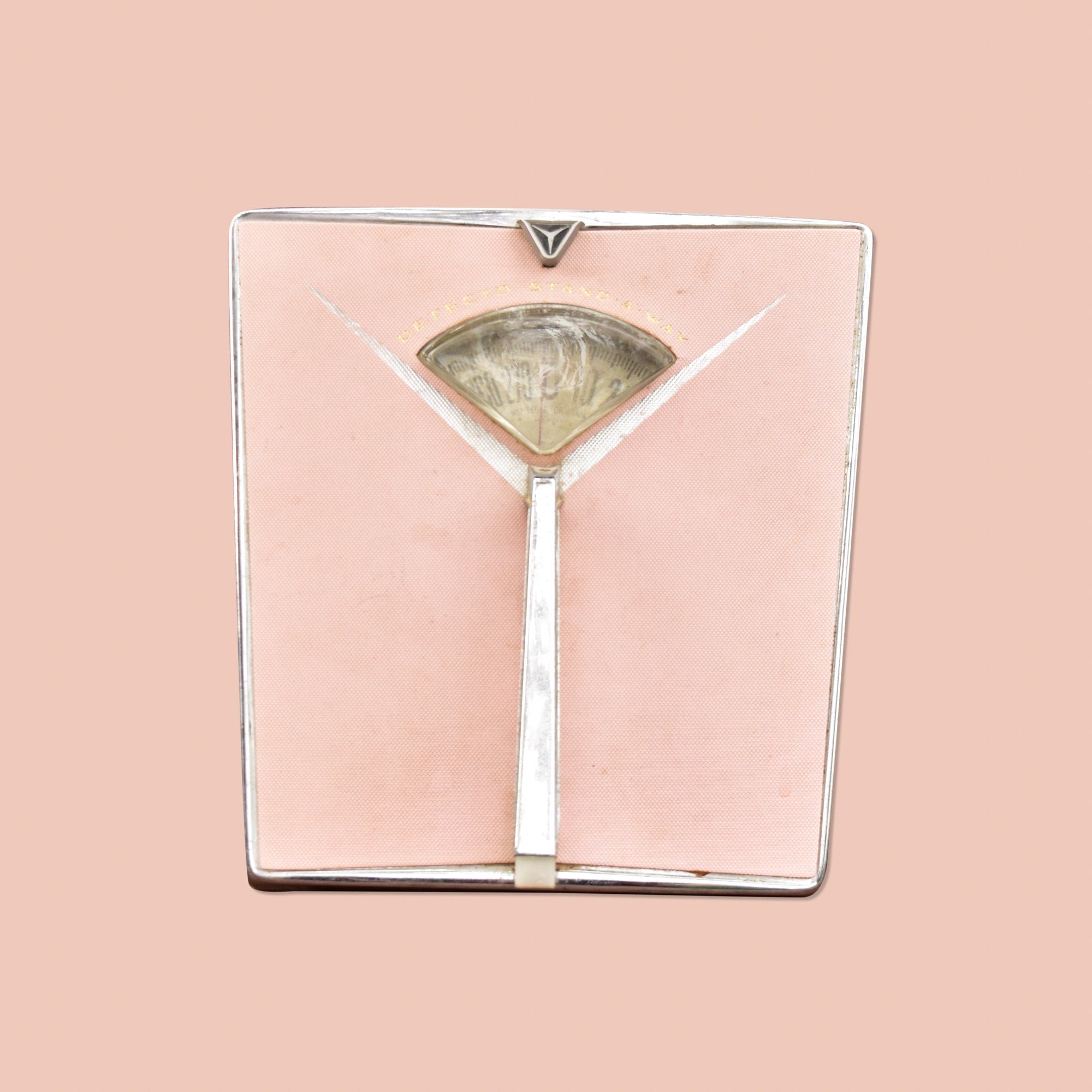 1950's MCM Pink Detecto Stand-A-Way Bathroom Scale, Silver Trim & Handle, Working Condition