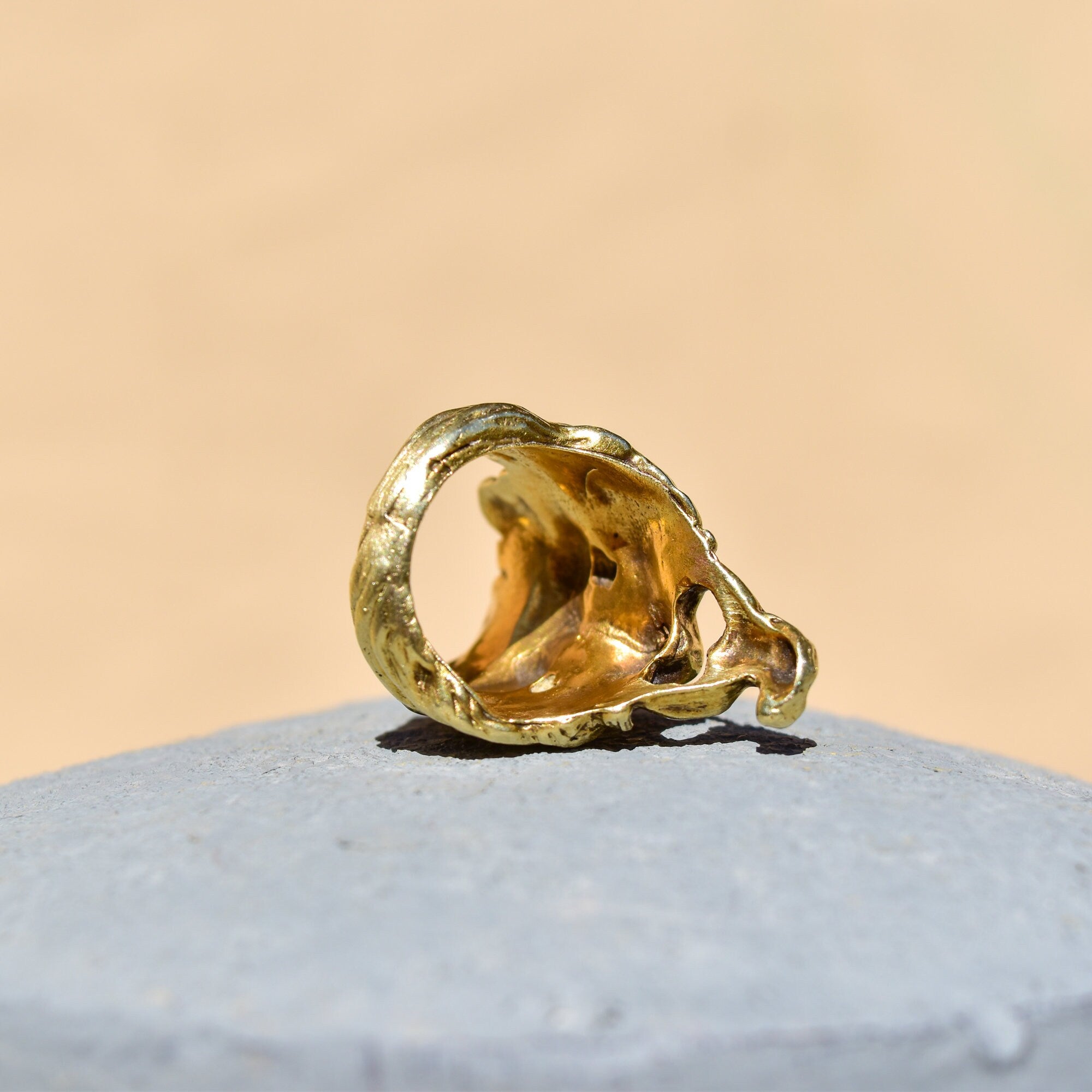 Men's Solid 14K Diamond Eye Sculpted Face Ring, Sculpted Mask Statement Ring, One Of A Kind, .20 TCW, Size 9 US