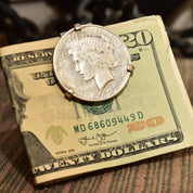 Swank 1923 Peace Silver Dollar Money Clip, Goddess Of Liberty, Vintage Bill Holder, 1.5"
