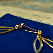 Minimalist 18K Two-Tone Pierced Dangle Earrings, Modernist Cut-Out Marquise-Shape Dangle Earrings, 44mm