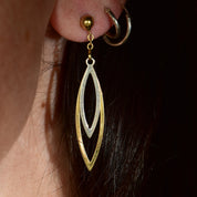 Minimalist 18K Two-Tone Pierced Dangle Earrings, Modernist Cut-Out Marquise-Shape Dangle Earrings, 44mm