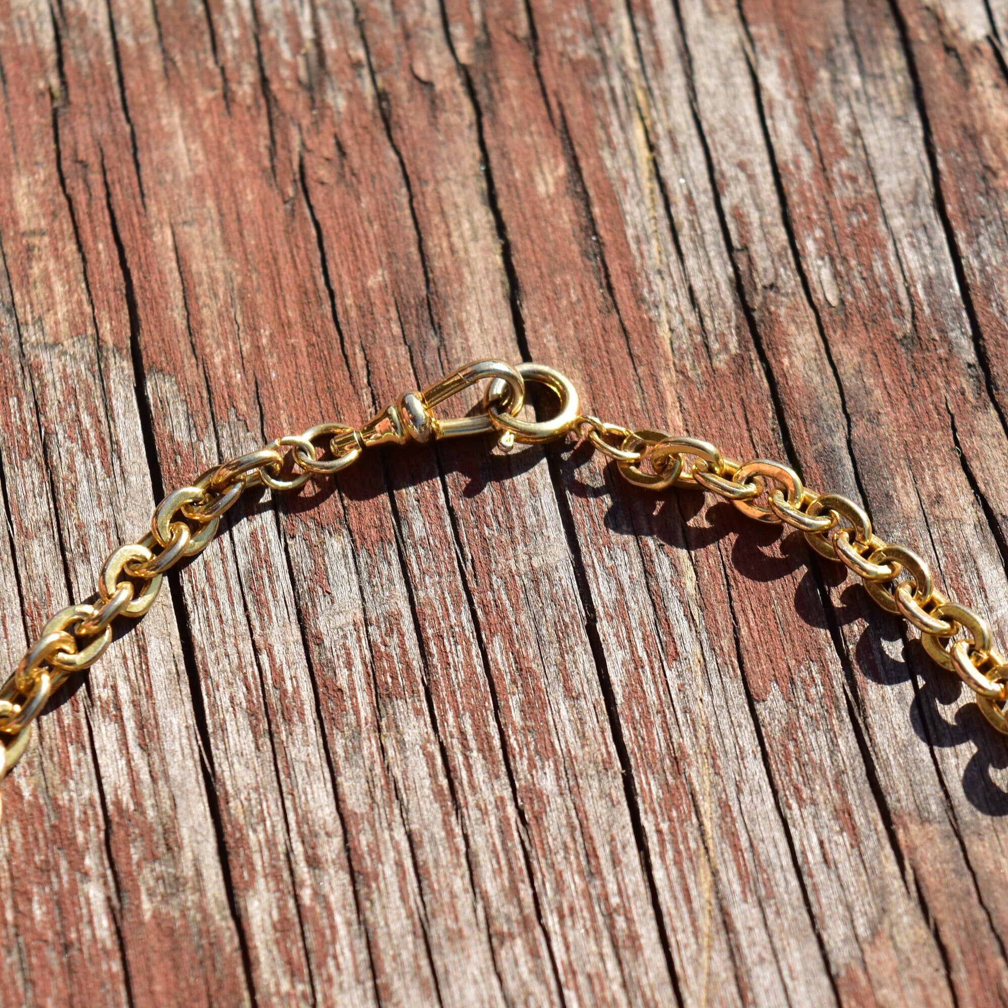 Gold-Tone Watch Fob Choker Necklace, T-Bar Pendant, 6mm Cable Link Chain, Cute Vintage Necklace, 15 1/4" L