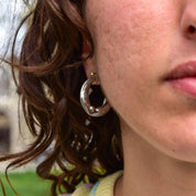 Engraved Sterling Silver Fish Hoop Earrings, Mirrored Etched Fish Design, Pierced Oval Hoops, 30mm