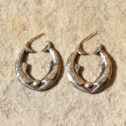 Engraved Sterling Silver Fish Hoop Earrings, Mirrored Etched Fish Design, Pierced Oval Hoops, 30mm