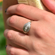 Art Deco 14K White Gold 3-Diamond Engagement Ring, Floral Repousse Design, Size 9 1/4 US