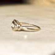 Art Deco 14K White Gold 3-Diamond Engagement Ring, Floral Repousse Design, Size 9 1/4 US