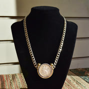 Peruvian 1915 Silver Coin Pendant Necklace, Solid 950 Sterling Silver Curb Chain, Gold-Wash Bezel Setting, 18" L