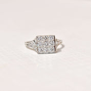 Edwardian Revival Platinum Diamond Grid Ring, .36 TCW, Square Cluster Ring, Estate Jewelry, Size 7 US - Good's Vintage