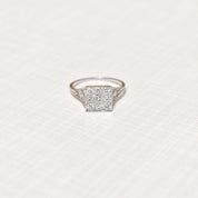 Edwardian Revival Platinum Diamond Grid Ring, .36 TCW, Square Cluster Ring, Estate Jewelry, Size 7 US - Good's Vintage