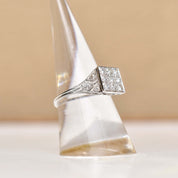 Edwardian Revival Platinum Diamond Grid Ring, .36 TCW, Square Cluster Ring, Estate Jewelry, Size 7 US - Good's Vintage