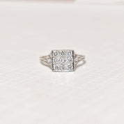 Edwardian Revival Platinum Diamond Grid Ring, .36 TCW, Square Cluster Ring, Estate Jewelry, Size 7 US - Good's Vintage