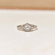 Edwardian Platinum Diamond Engagement Ring, Diamond Filigree Accents, Estate Jewelry, Size 10 US - Good's Vintage