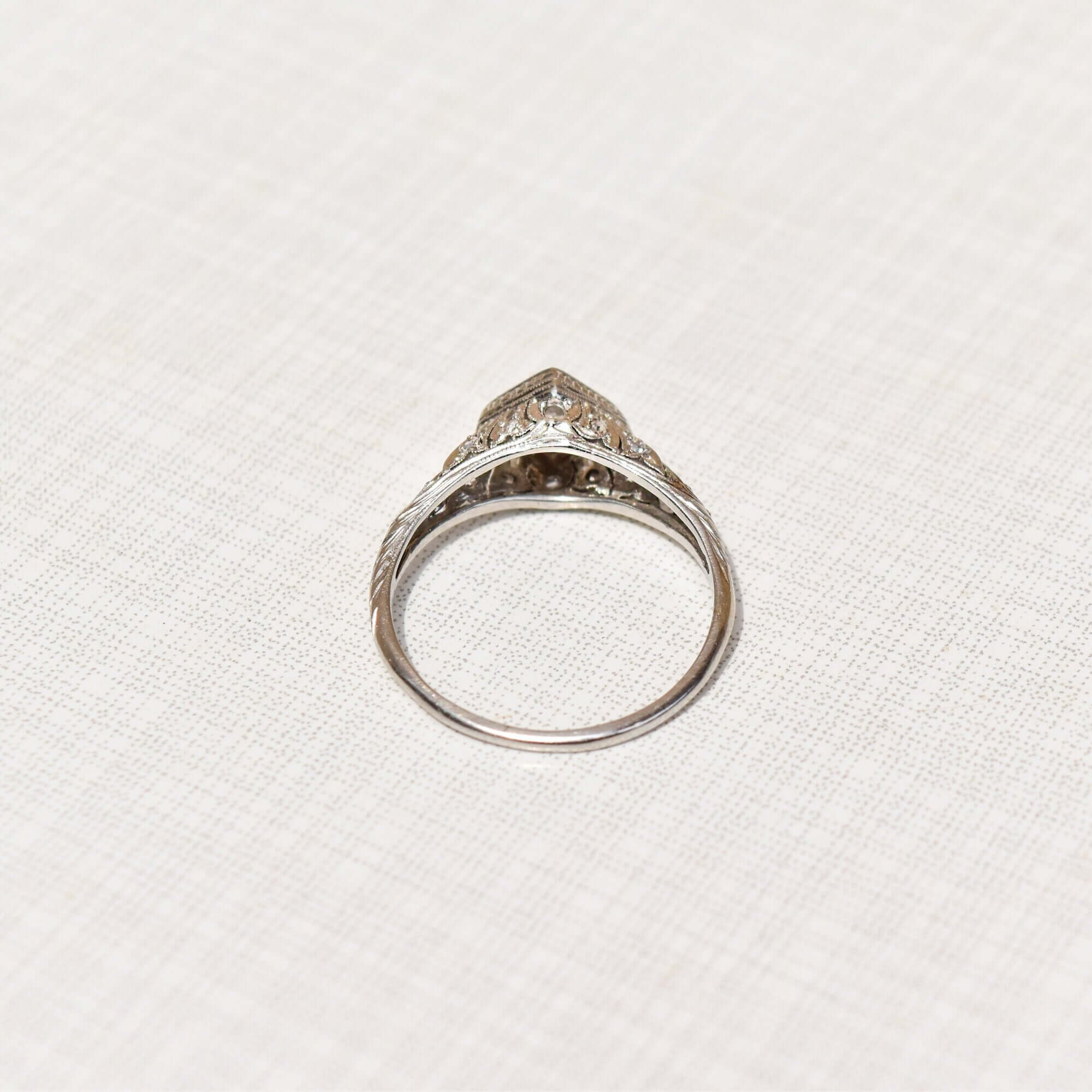 Edwardian Platinum Diamond Engagement Ring, Diamond Filigree Accents, Estate Jewelry, Size 10 US - Good's Vintage