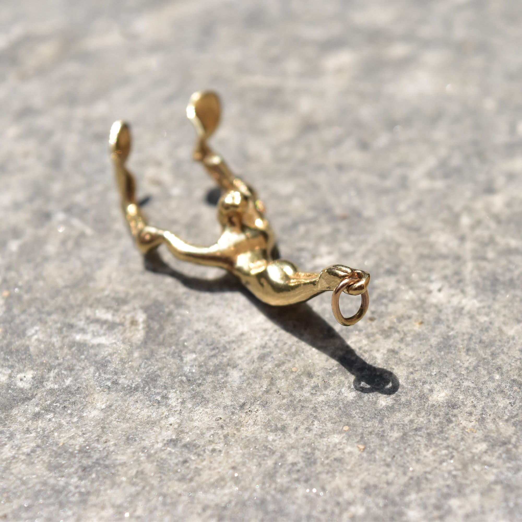 Solid 14K Flying Trapeze Acrobat Pendant, Sculpted Yellow Gold Figural Pendant/Charm, Estate Jewelry, 3 1/8" L