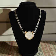 Peruvian 1915 Silver Coin Pendant Necklace, Solid 950 Sterling Silver Curb Chain, Gold-Wash Bezel Setting, 18" L