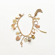 Eclectic 14K Charm Bracelet, Fun Mix Of Gold Charms, 4mm Curb Link Chain, 7" L
