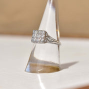 Edwardian Revival Platinum Diamond Grid Ring, .36 TCW, Square Cluster Ring, Estate Jewelry, Size 7 US - Good's Vintage