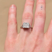 Edwardian Revival Platinum Diamond Grid Ring, .36 TCW, Square Cluster Ring, Estate Jewelry, Size 7 US - Good's Vintage