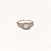 Edwardian Platinum Diamond Engagement Ring, Diamond Filigree Accents, Estate Jewelry, Size 10 US - Good's Vintage