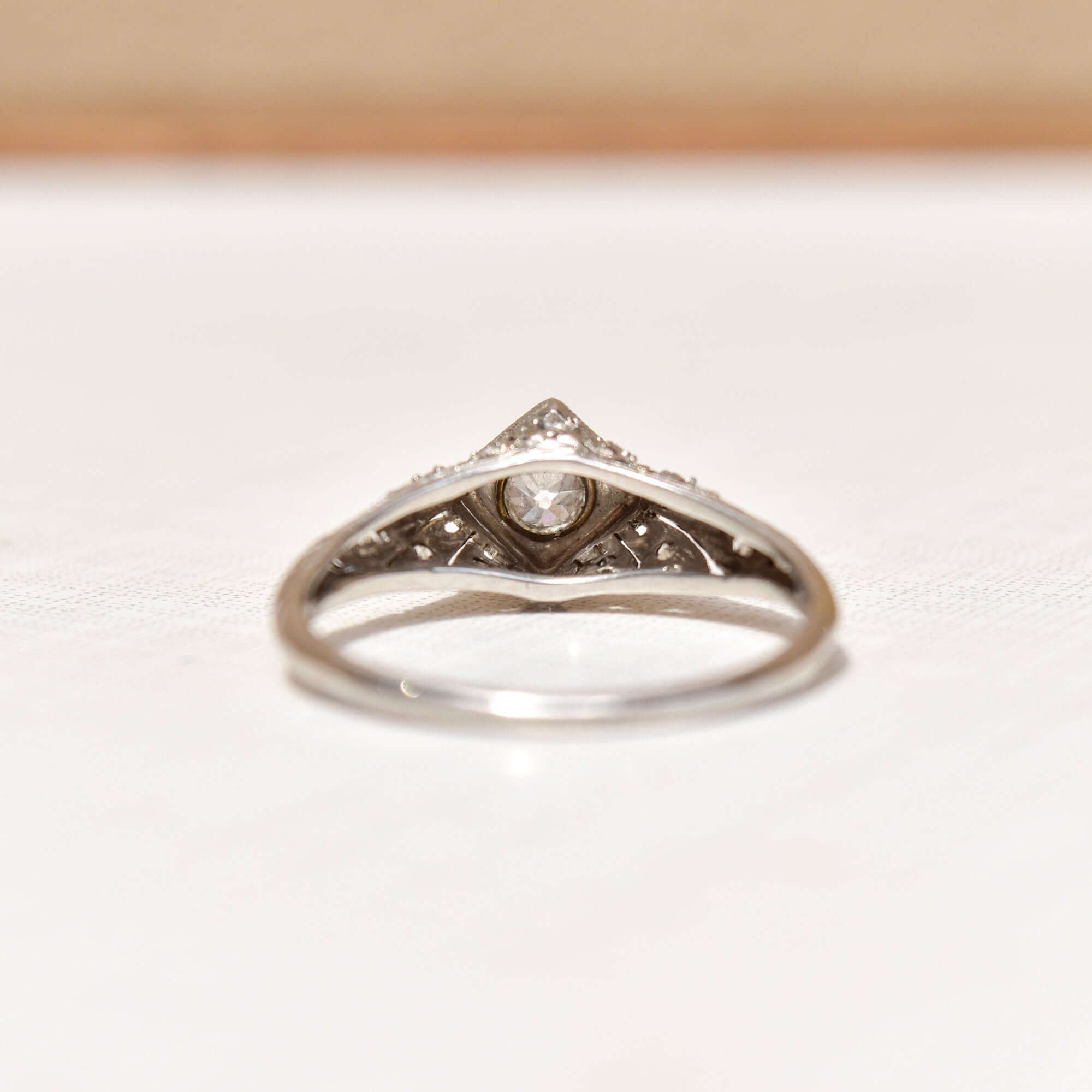 Edwardian Platinum Diamond Engagement Ring, Diamond Filigree Accents, Estate Jewelry, Size 10 US - Good's Vintage