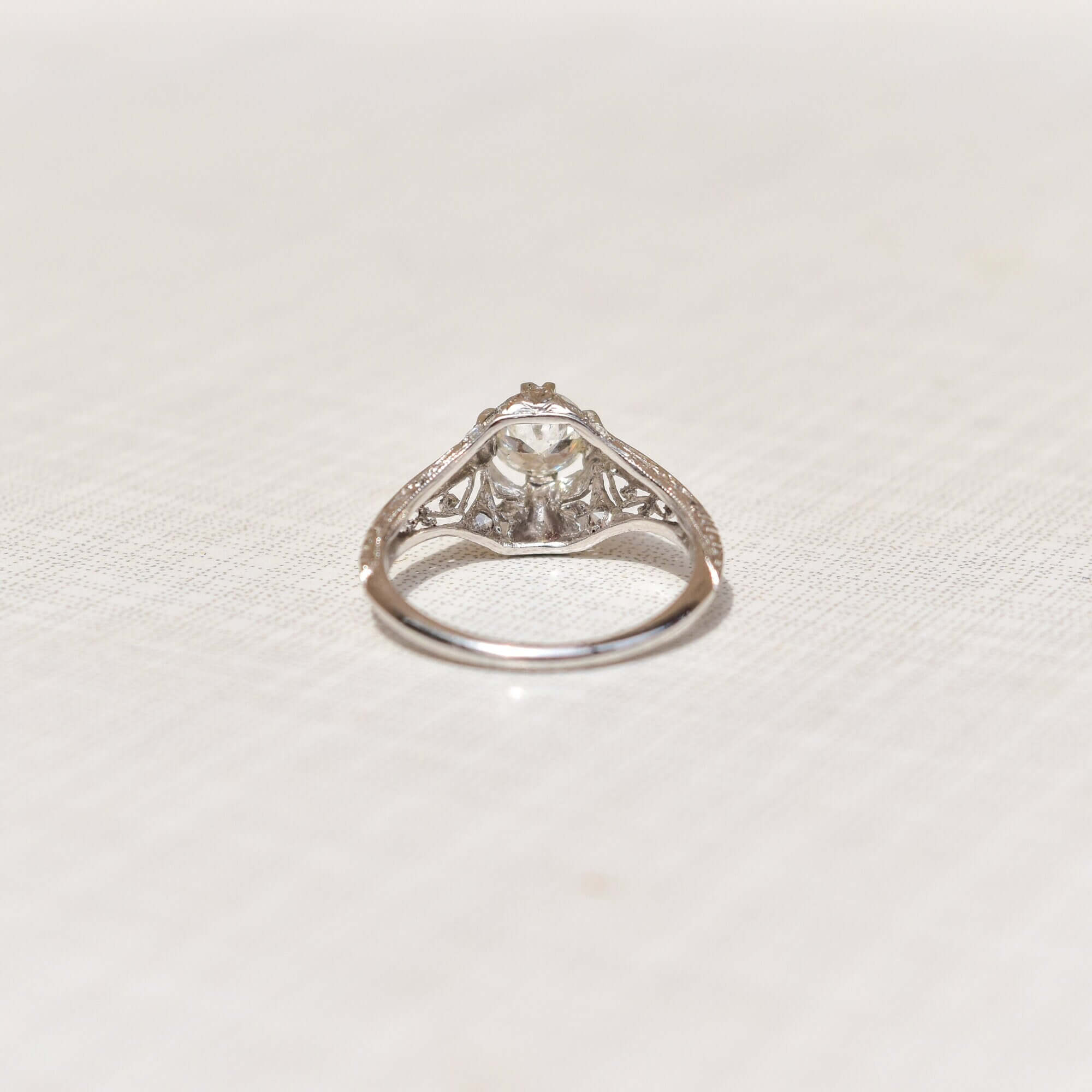 Edwardian Revival 1 CT Platinum Diamond Solitaire Laurel Foliate Engagement Ring, Estate Jewelry, Size 5 1/2 US - Good's Vintage