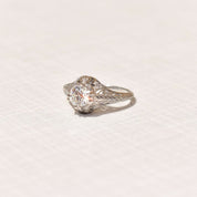 Edwardian Revival 1 CT Platinum Diamond Solitaire Laurel Foliate Engagement Ring, Estate Jewelry, Size 5 1/2 US - Good's Vintage
