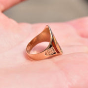 14K ChampleveEnamel Cigar Band Ring, Colorful Scene Of Man & Alpaca, Men's Pinky Ring, Size 4 1/4 US