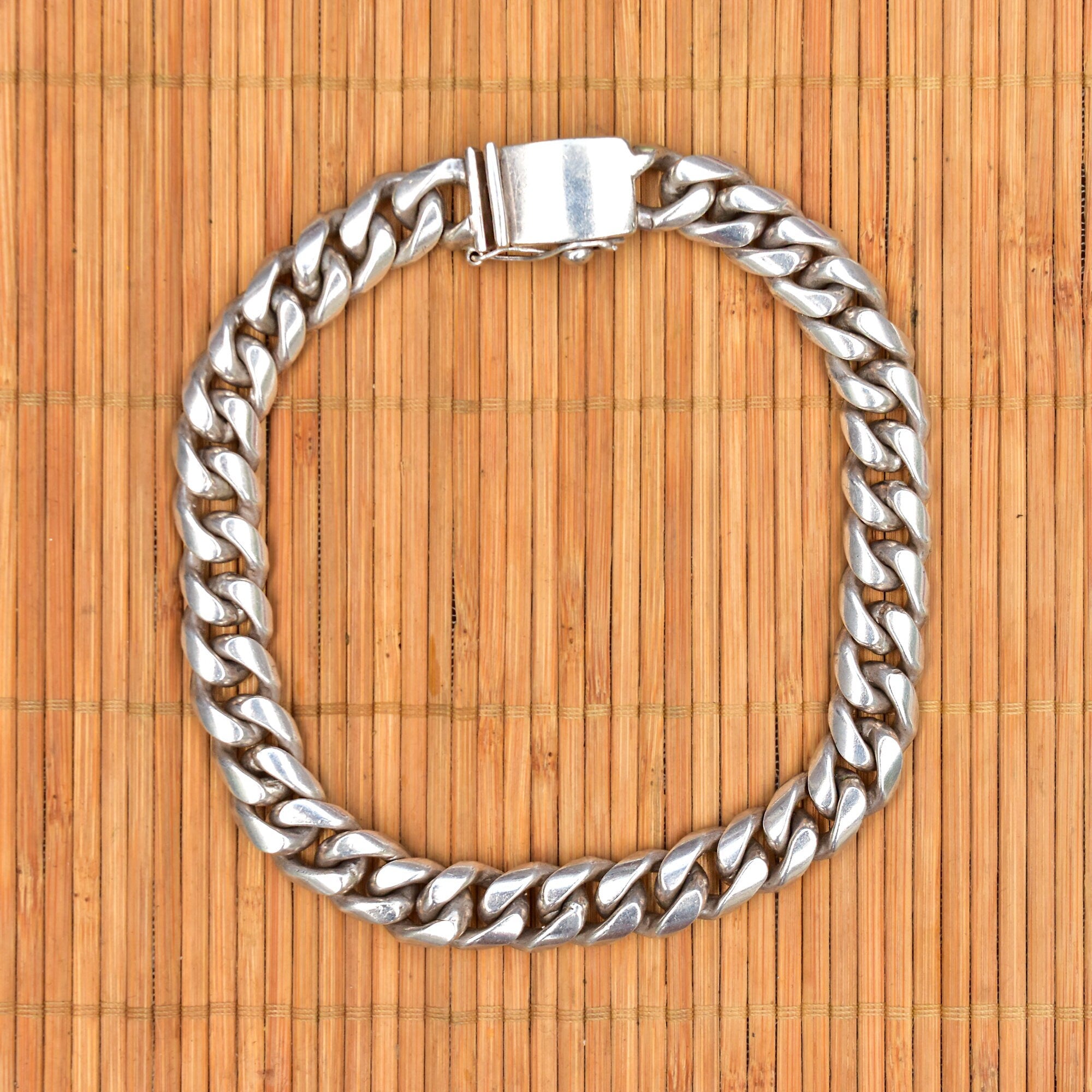 TAXCO Solid Sterling Silver Cuban Link Choker Necklace, Thick Chunky Chain Link Collar Necklace, 15" L