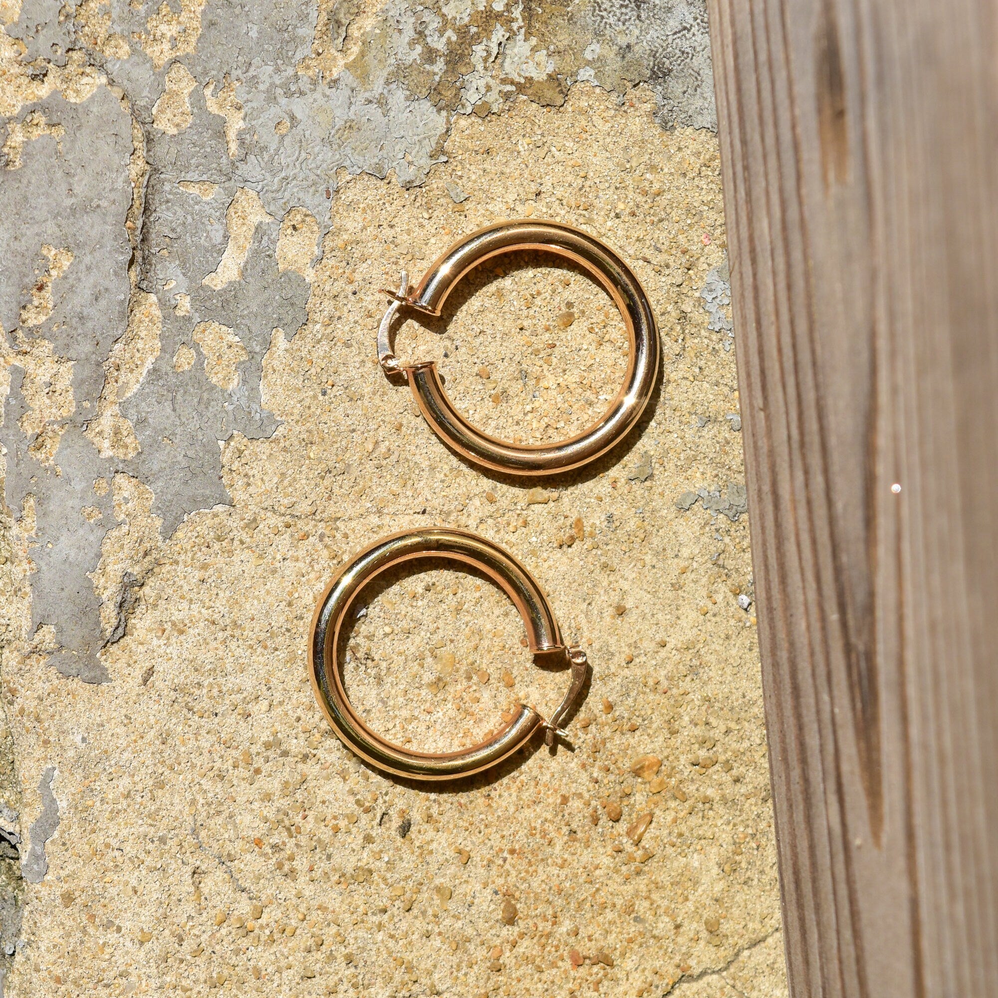 10K Yellow Gold Plated Tube Hoops, Medium Circle Hoop Earrings, 38mm
