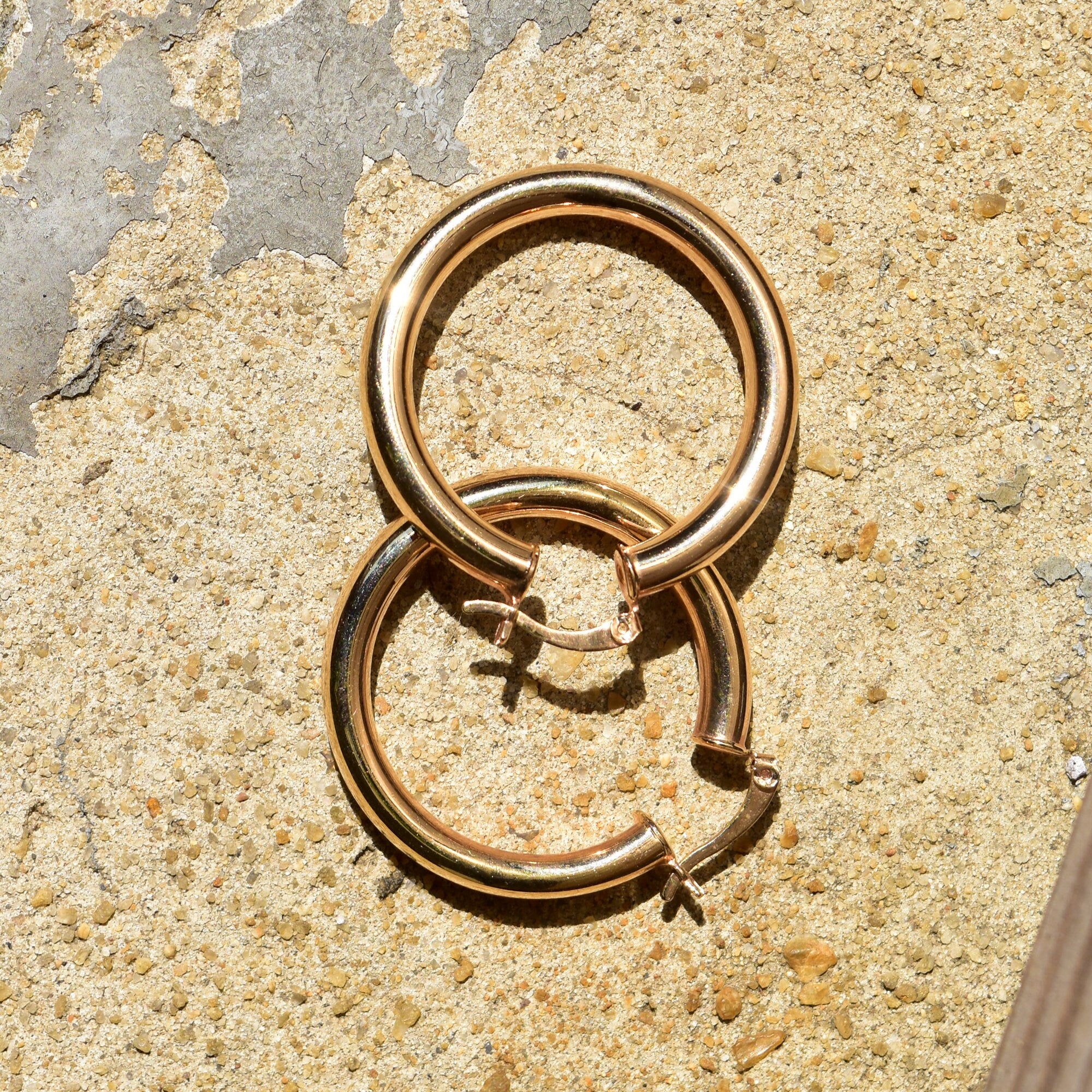 10K Yellow Gold Plated Tube Hoops, Medium Circle Hoop Earrings, 38mm