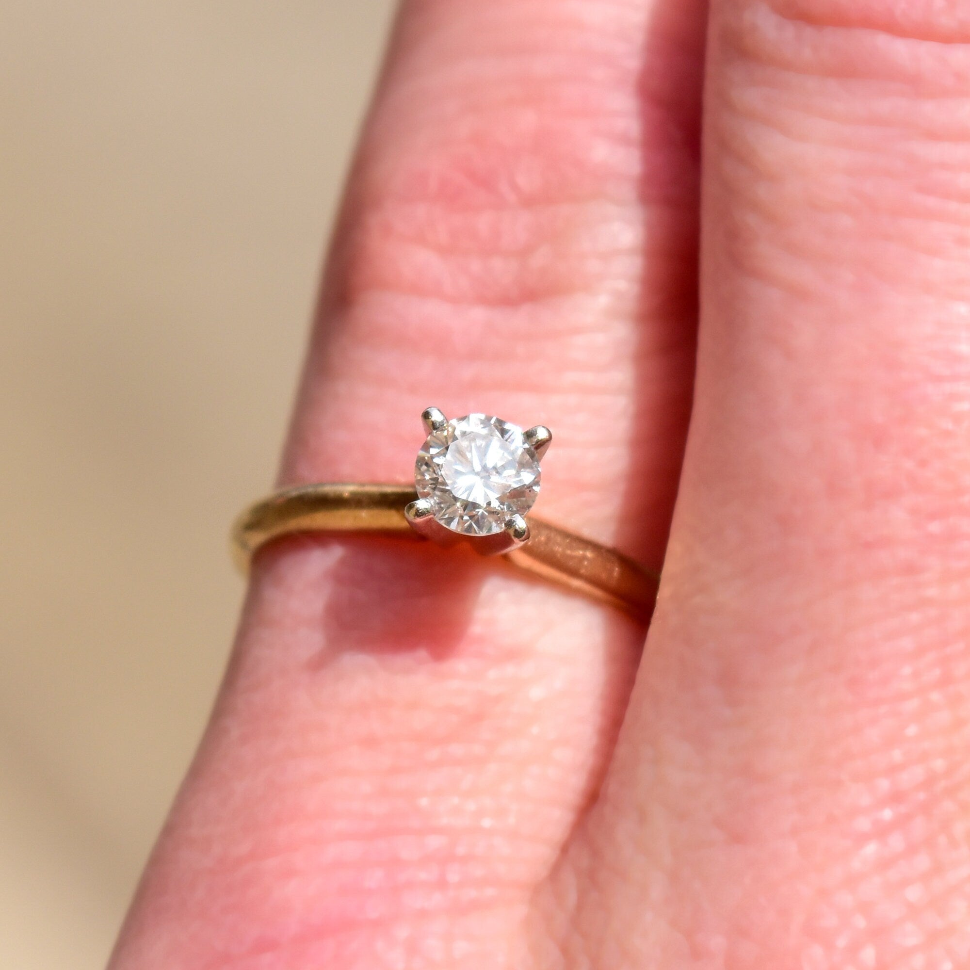 1/2 CT Diamond Solitaire Engagement Ring In 14K Yellow Gold, Minimalist White Gold Prong-Setting, Size 6 US