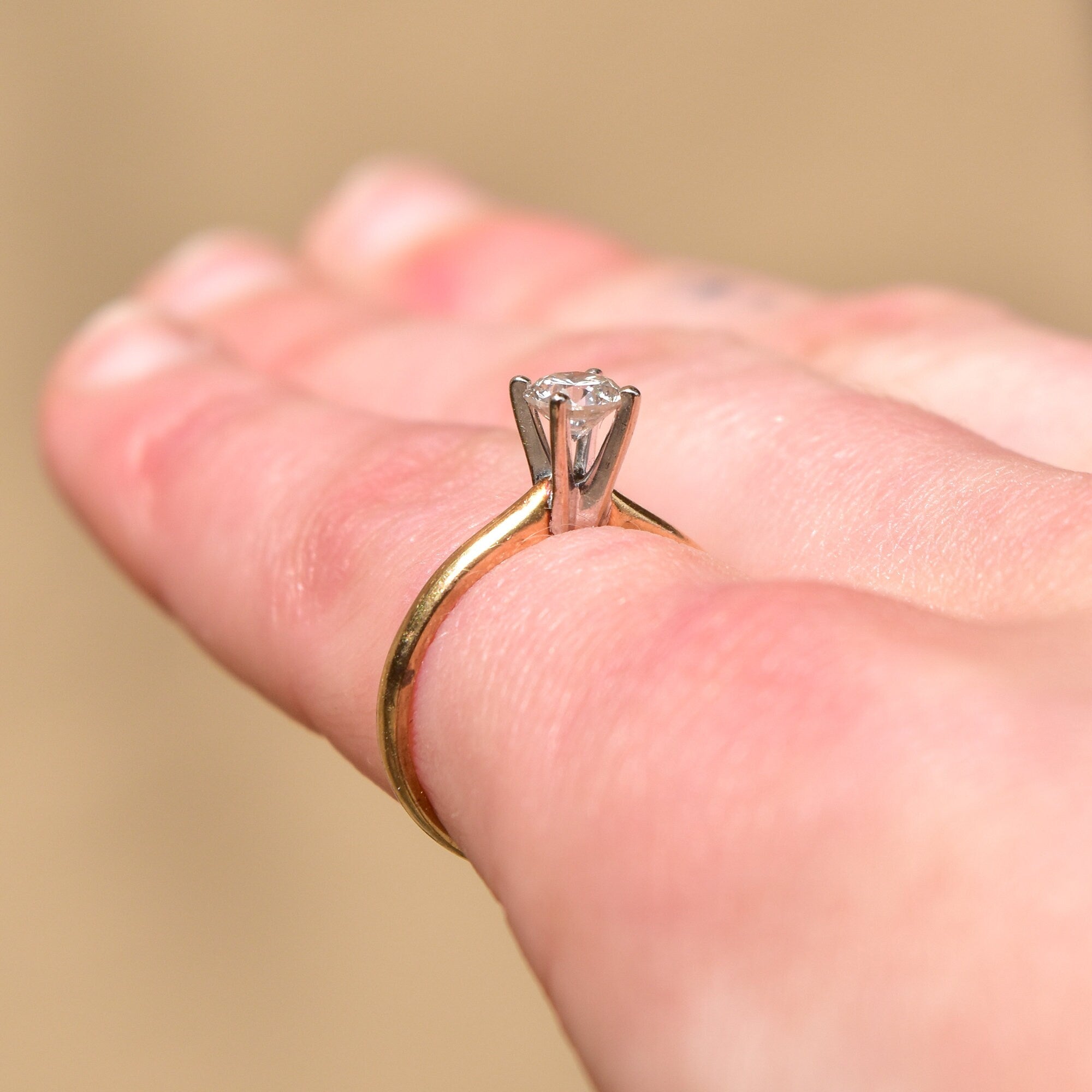 1/2 CT Diamond Solitaire Engagement Ring In 14K Yellow Gold, Minimalist White Gold Prong-Setting, Size 6 US